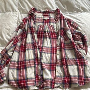 Ava & Viv Red and White Plaid Button Down Shirt